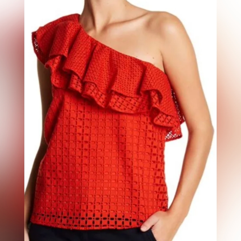 J. Crew Orange Asymmetrical Ruffled One Shoulder Top